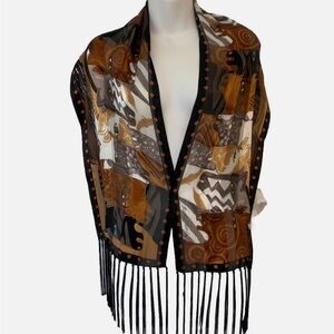 Laurel Burch Scarf 100% Silk Fringe Horses 11x58 Southwestern Cowgirl
